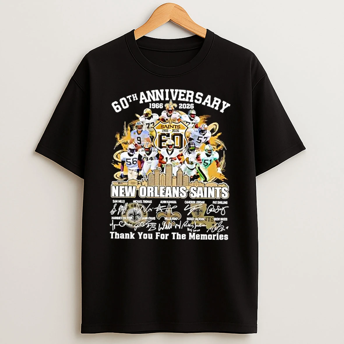 New Orleans Saints 1966 2026 60th Anniversary Thank For The Memories Signatures T Shirt