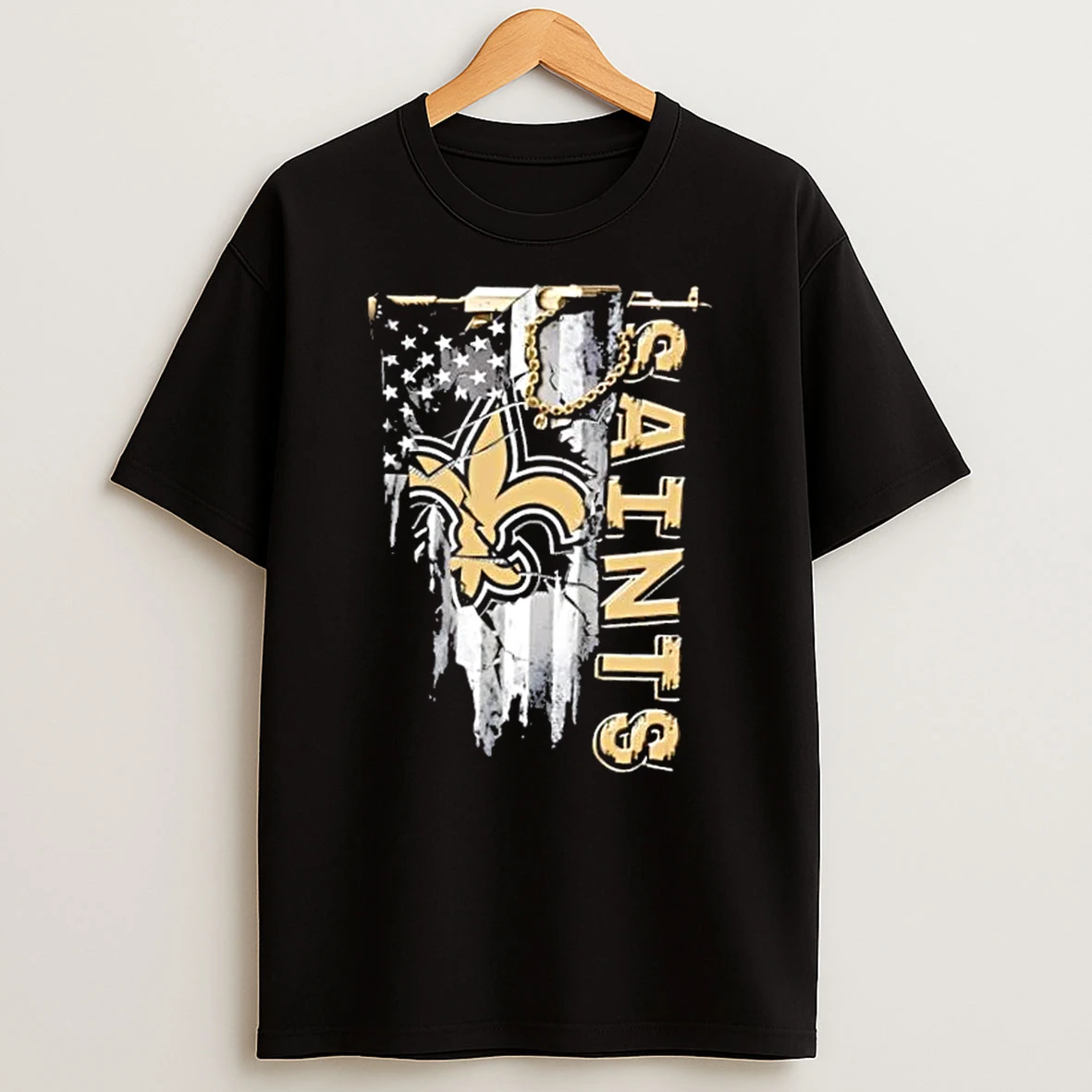 New Orleans Saints Football Battle Shattered Usa Flag Rip Design T Shirt