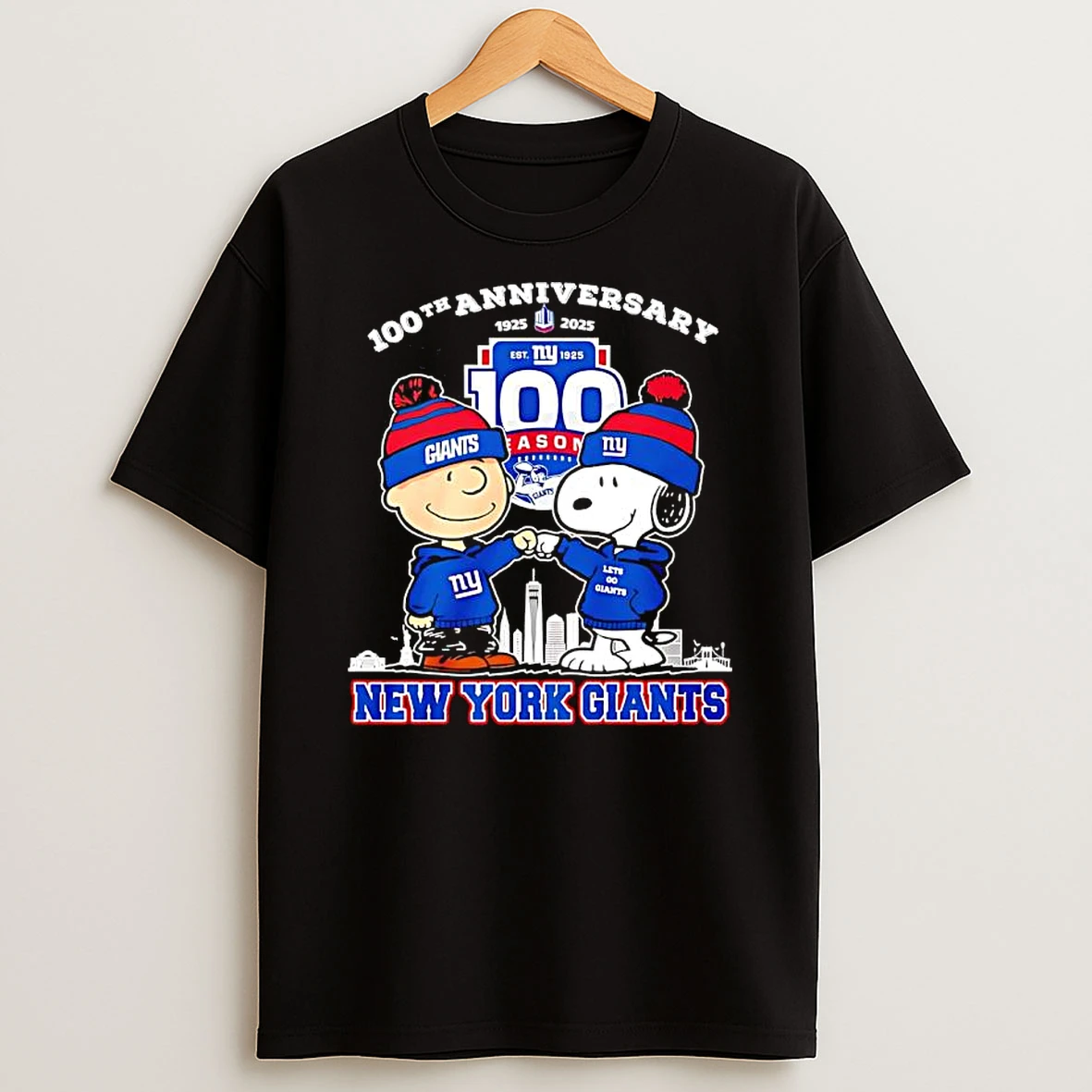 New York Giants 100th Anniversary 1925 2025 Peanuts Characters T Shirt