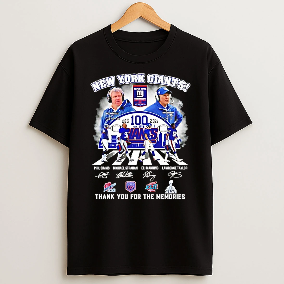 New York Giants 100th Anniversary 1925 2025 Thank You Signatures T Shirt