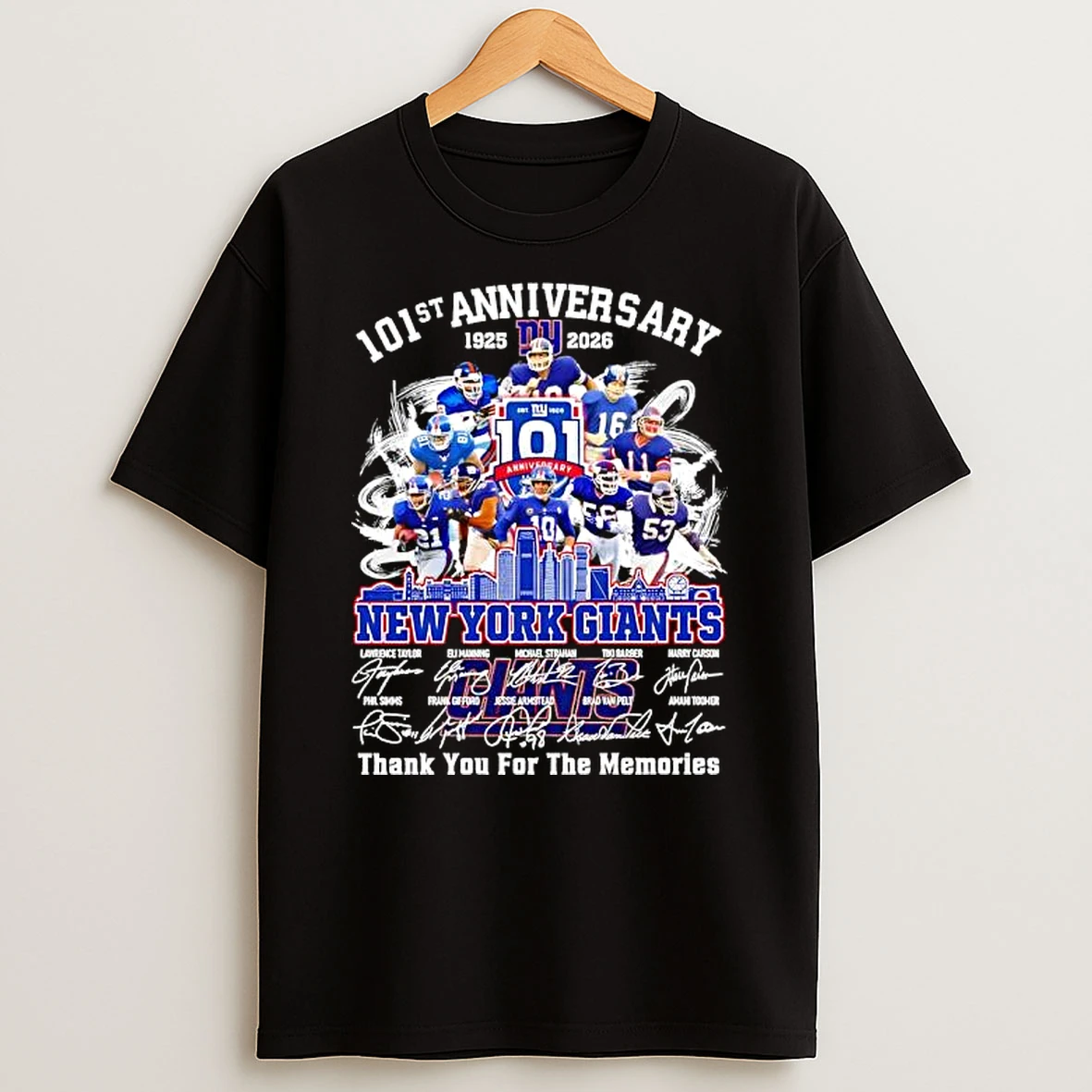 New York Giants 1925 2026 101st Anniversary Thank For The Memories Signatures T Shirt