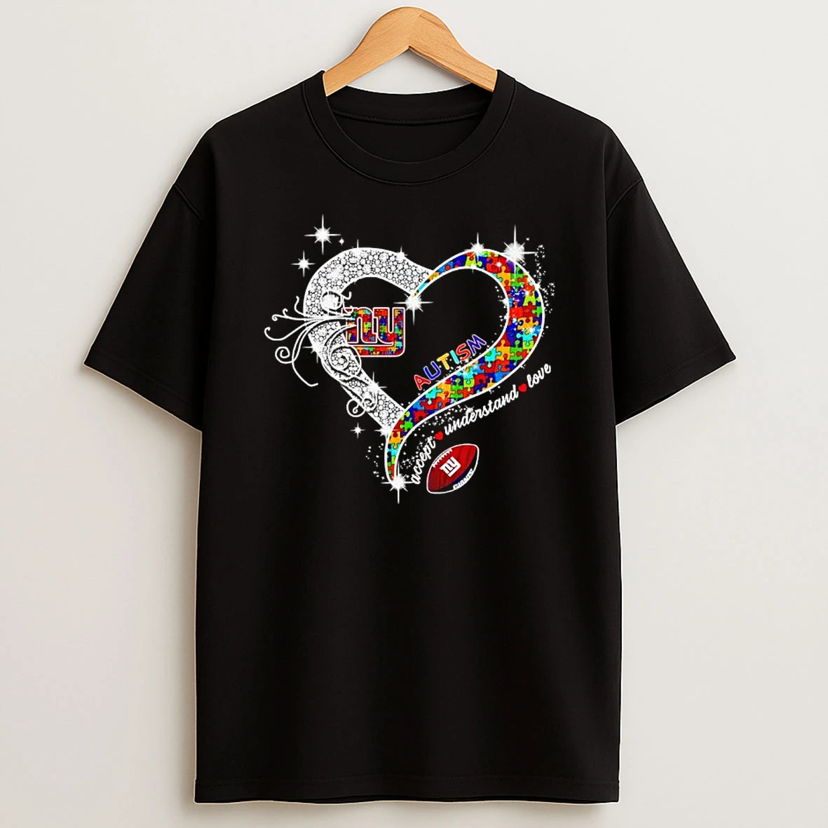 New York Giants Autism Accept Understand Love Football Heart T Shirt