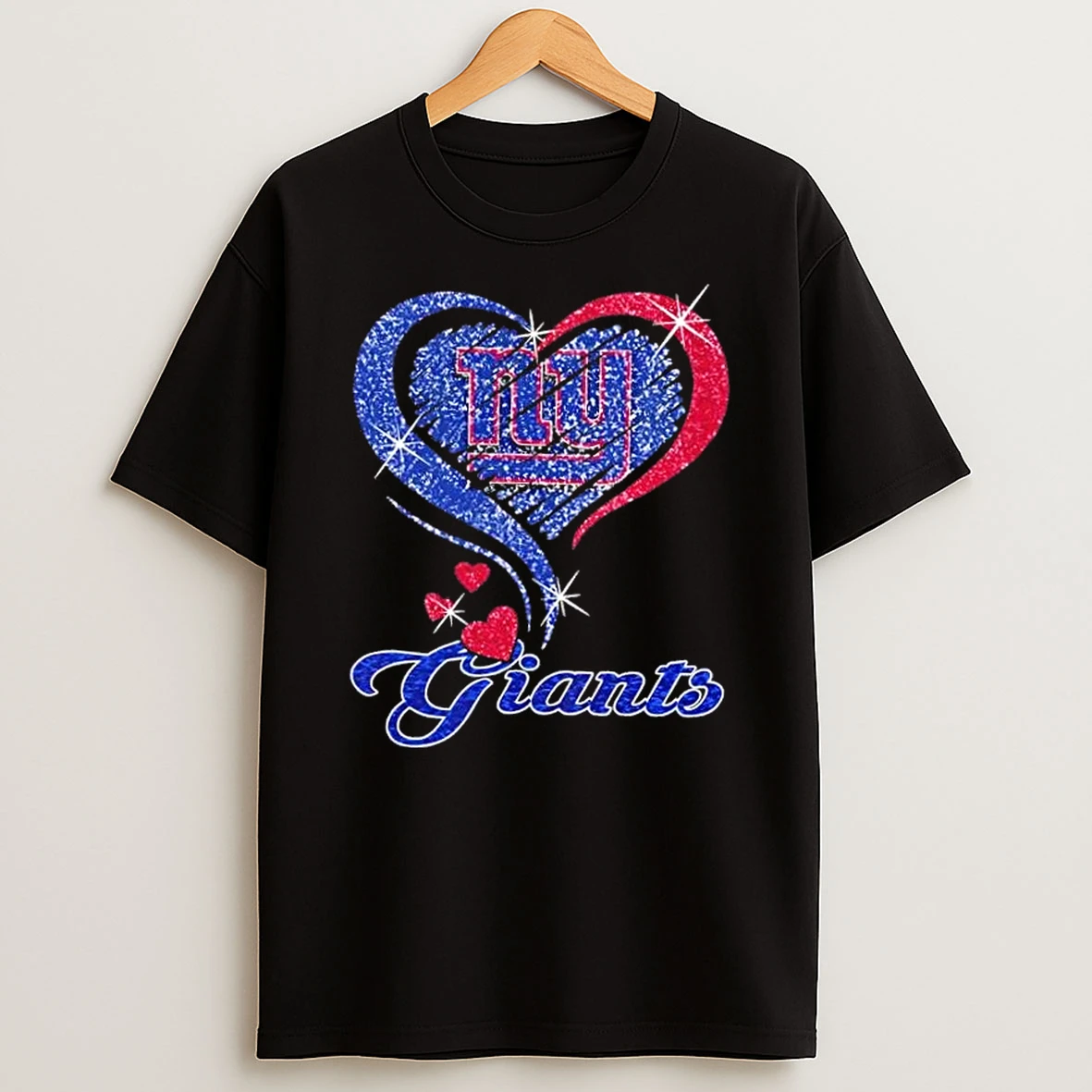 New York Giants Football In Glitter Heart Fans T Shirt