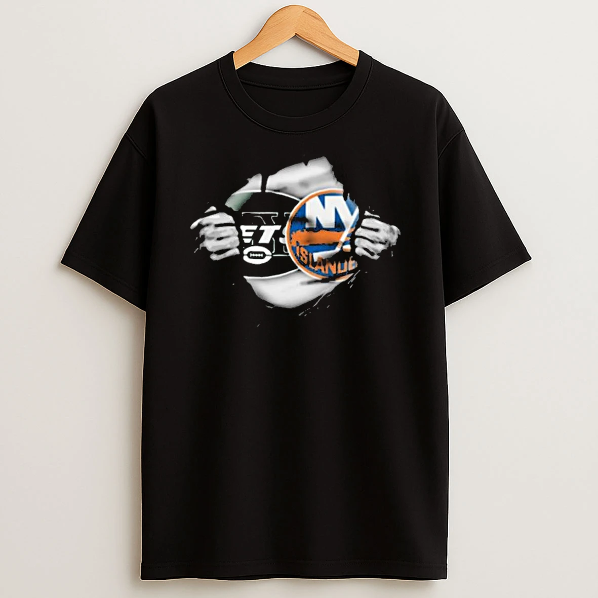 New York Jets And Islanders Dual Fandom Ripped T Shirt