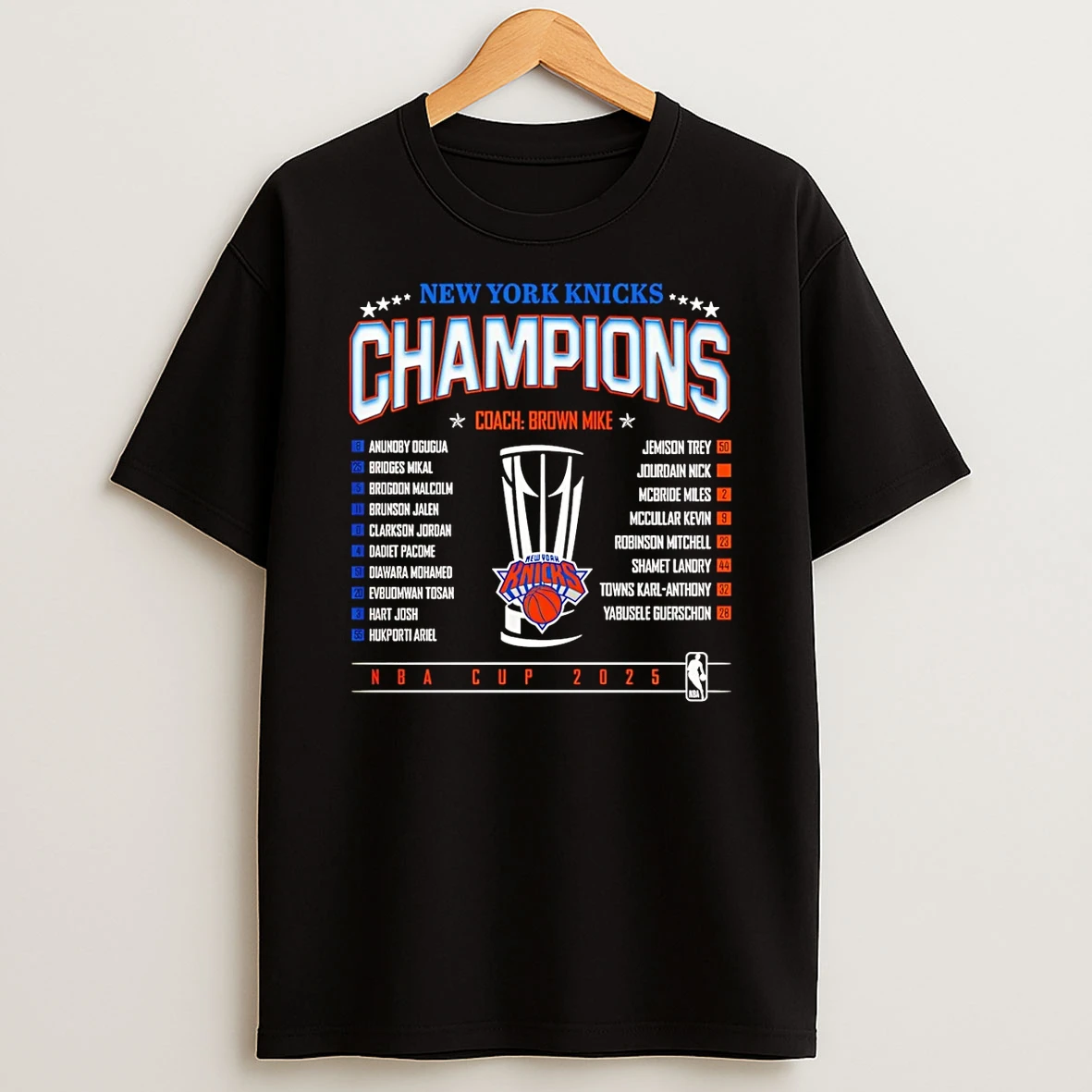 New York Knicks 2025 Nba Cup Champions Player Name T Shirt