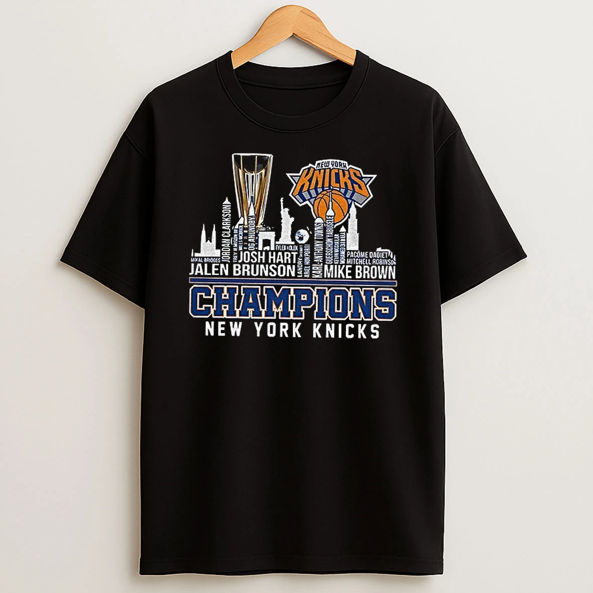New York Knicks Basketball 2025 Nba Cup Champions Skyline City Names T Shirt