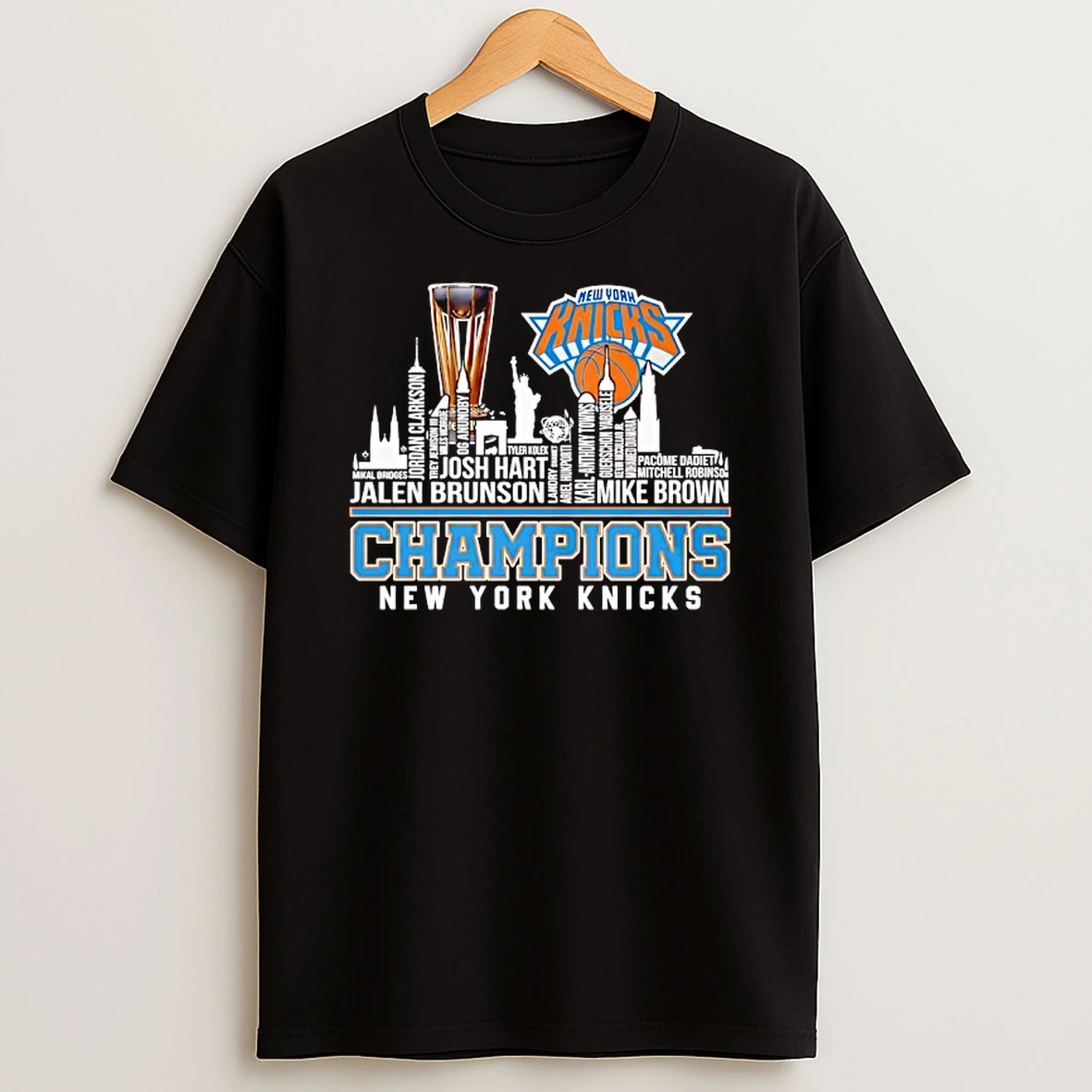 New York Knicks Champions Trophy Name Players Shape Skyline City T Shirt