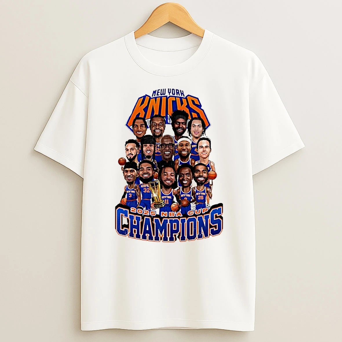 New York Knicks Nba Cup Champions 2025 Caricature Circle T Shirt