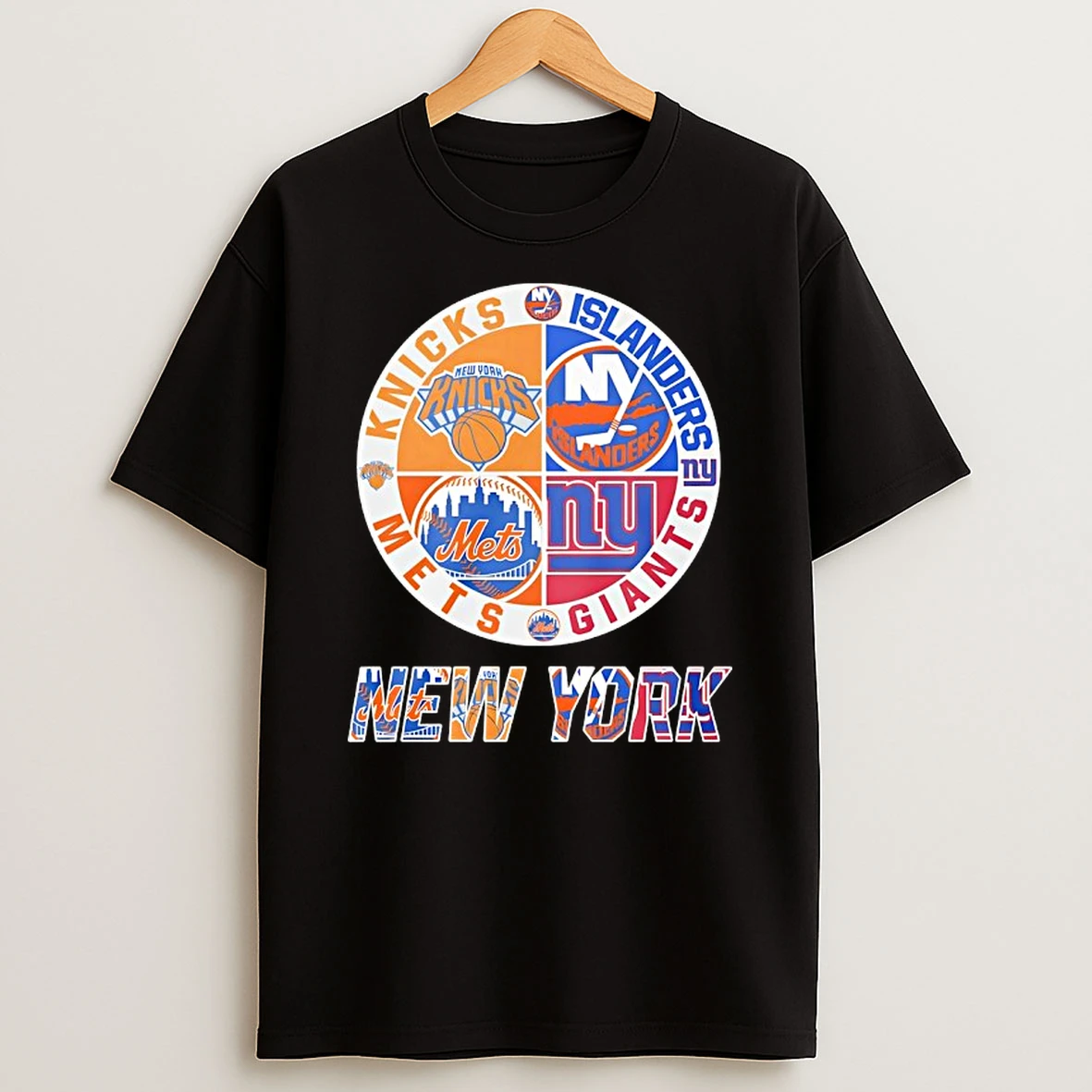 New York Knicks New York Islanders New York Mets New York Giants Mashup Logo T Shirt