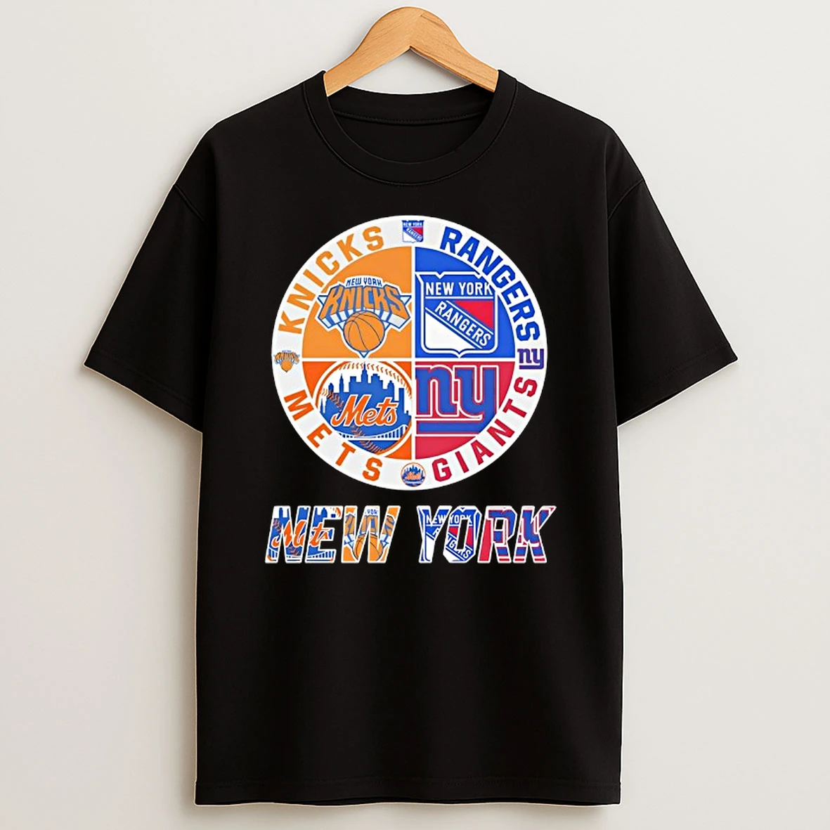 New York Knicks New York Mets New York Giants New York Rangers Mashup Logo T Shirt