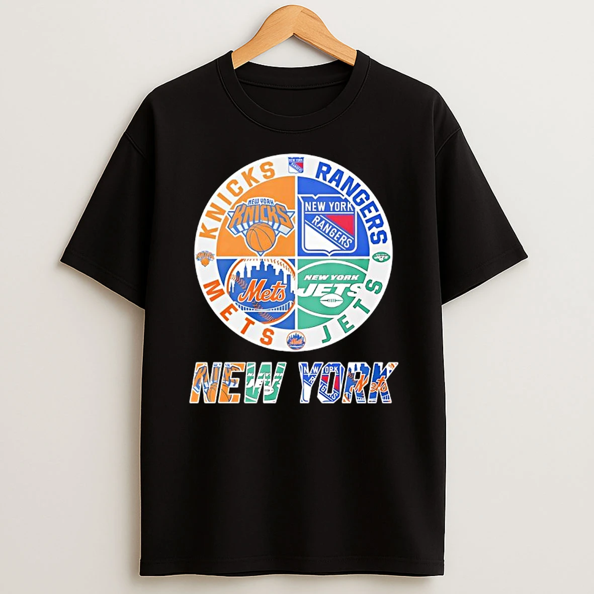 New York Knicks New York Mets New York Jets New York Rangers Mashup Logo T Shirt