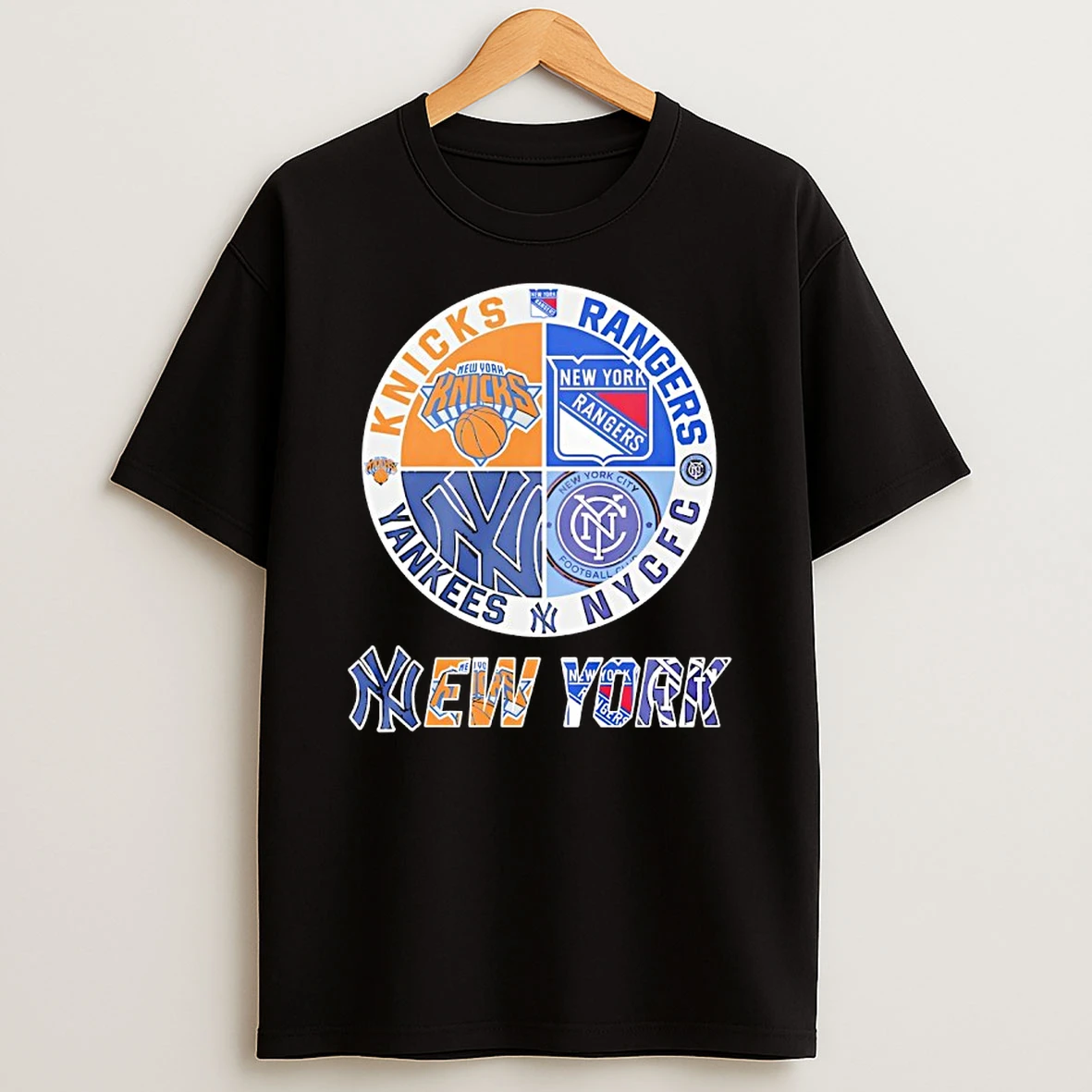 New York Knicks New York Rangers New York Yankees New York Cfc Mashup Logo T Shirt