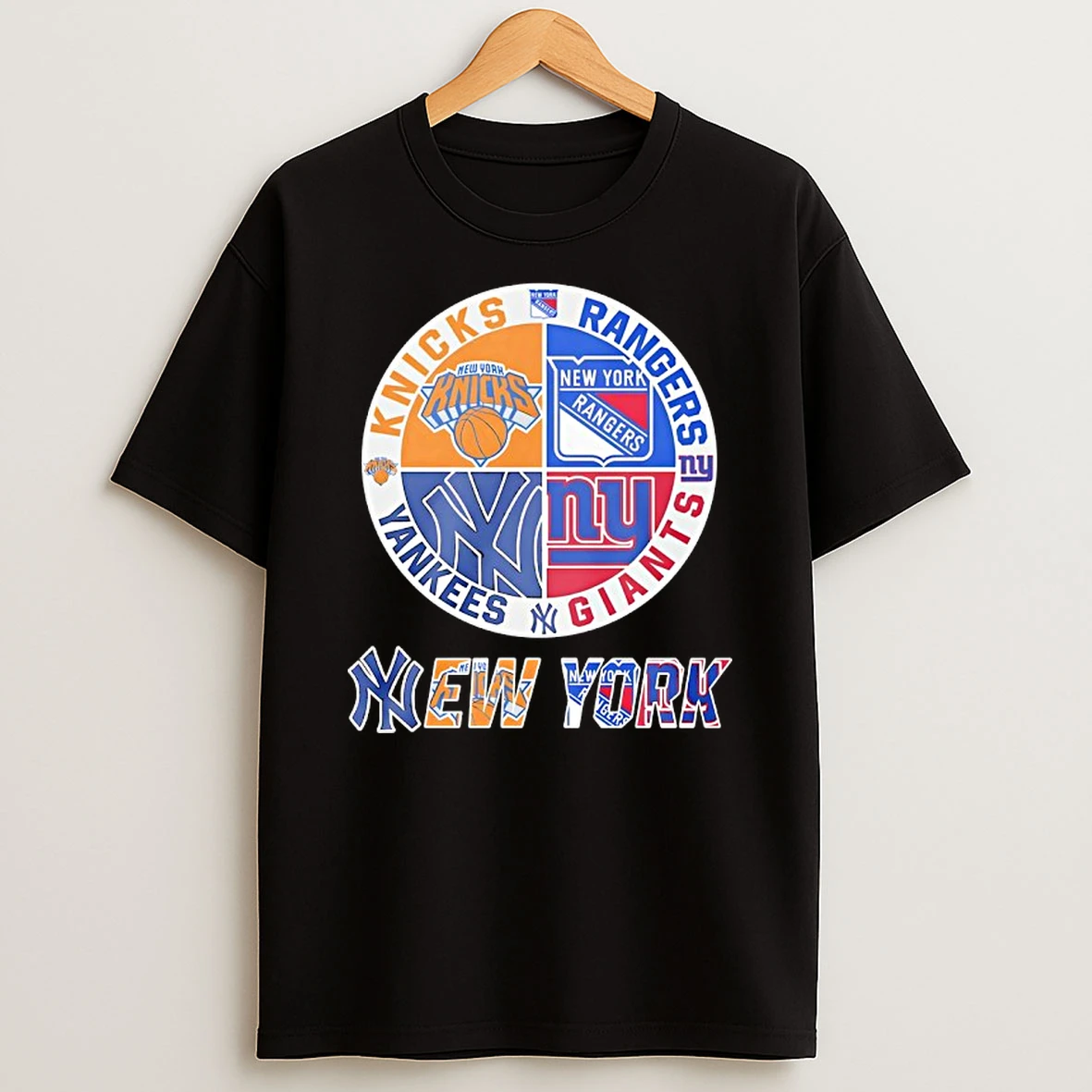 New York Knicks New York Rangers New York Yankees New York Giants Mashup Logo T Shirt