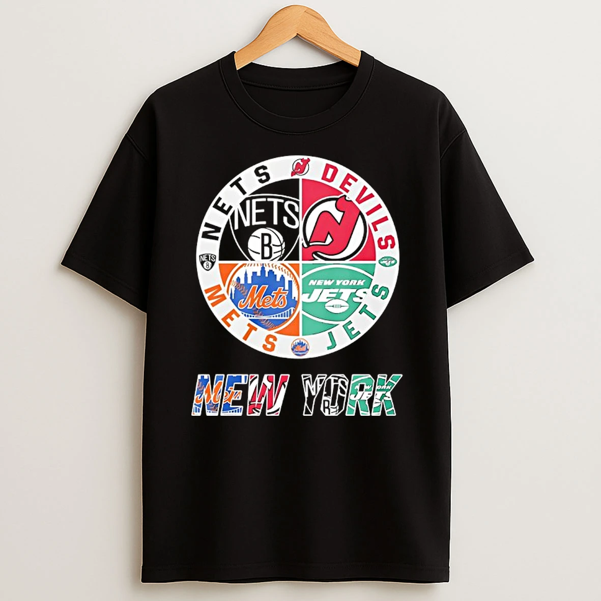 New York Mets New York Jets Brooklyn Nets And New Jersey Devils Mashup Logo T Shirt