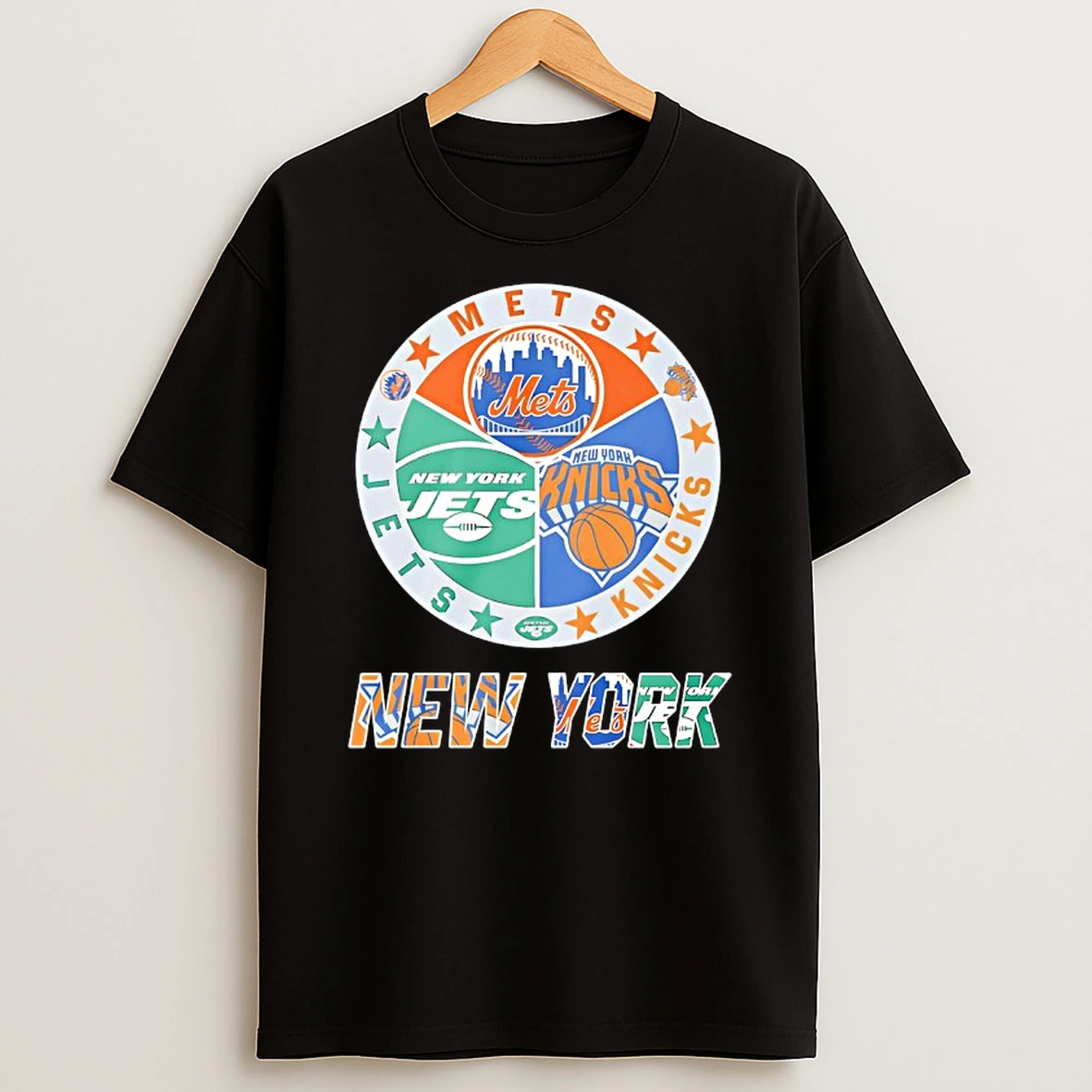 New York Mets New York Jets New York Knicks Mashup Logo T Shirt