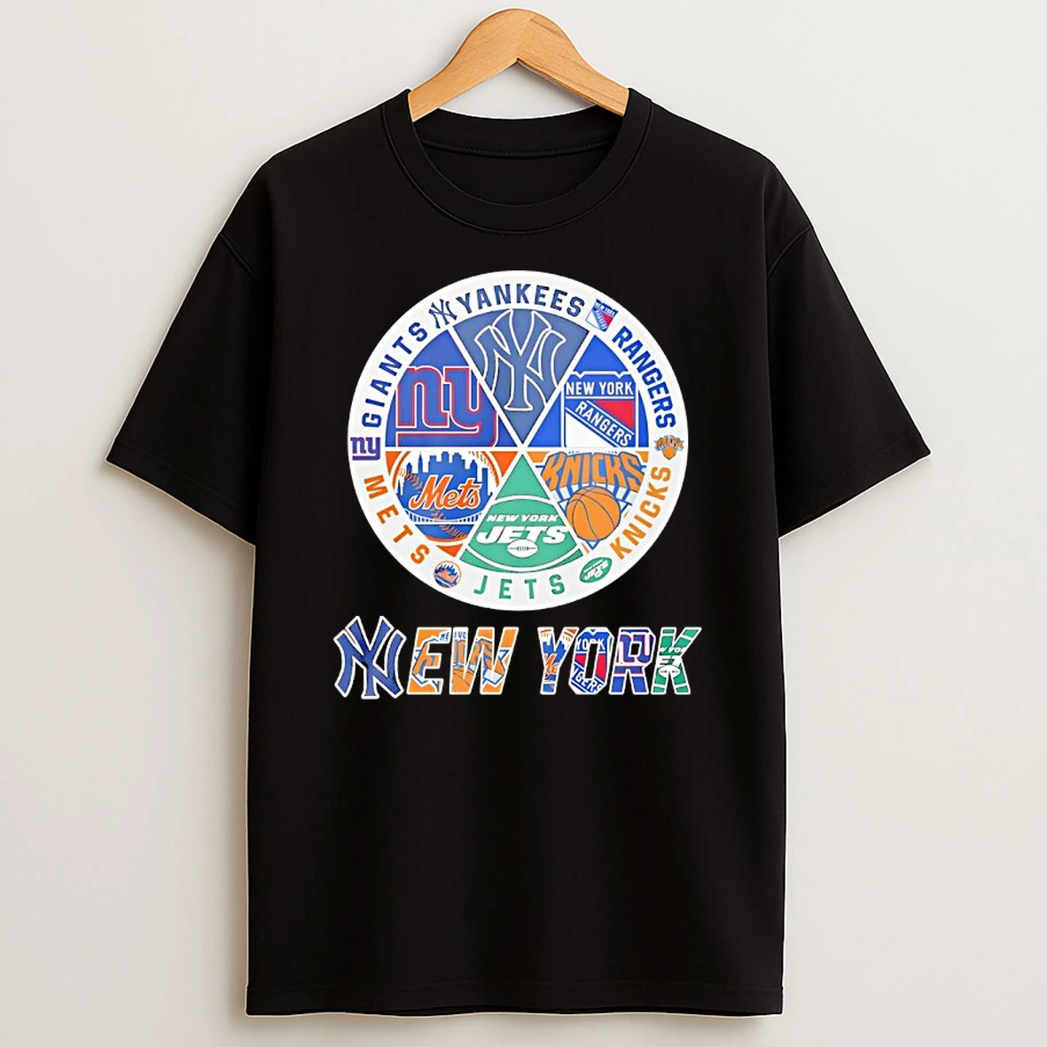 New York Mets New York Mets New York Knicks New York Giants New York Knicks And Rangers Mashup Logo T Shirt