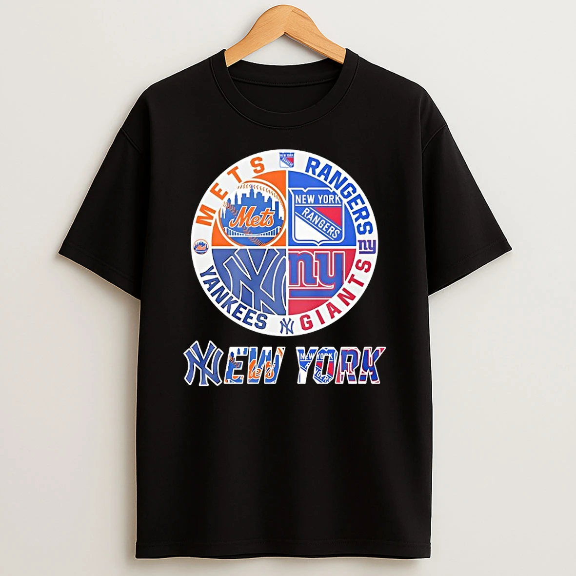New York Mets New York Rangers New York Yankees New York Giants Mashup Logo T Shirt