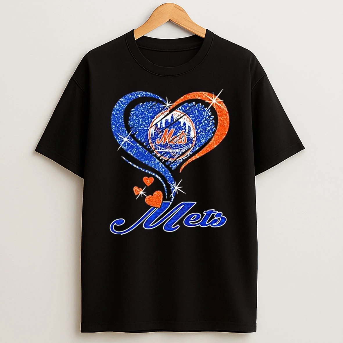 New York Mets Baseball In Glitter Heart Fans T Shirt