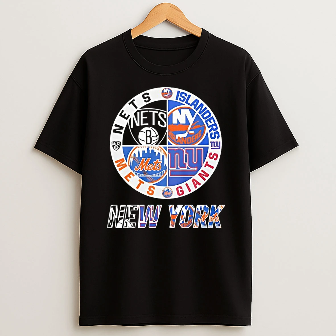 New York Nets New York Islanders New York Mets New York Giants Mashup Logo T Shirt