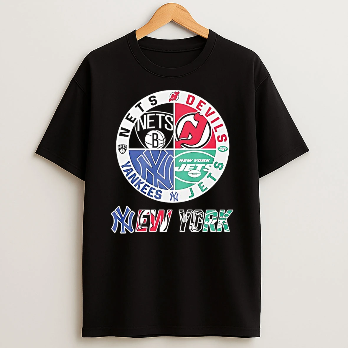 New York Nets New York Jersey Devils New York Mets New York Jets Mashup Logo T Shirt