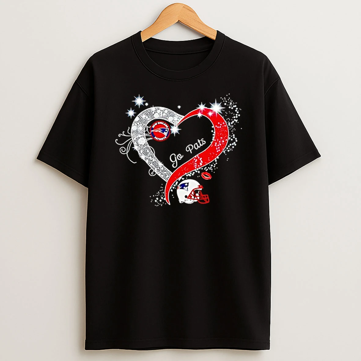 New York Patriots Football Go Pats Diamond Heart Helmet T Shirt