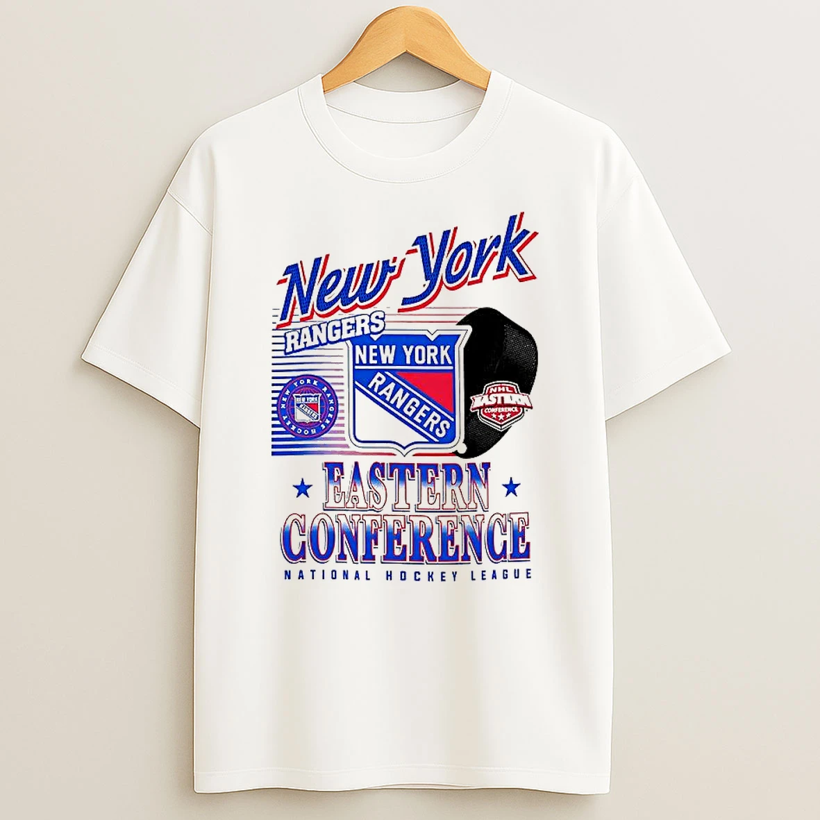 New York Rangers Nhl Eastern Conference Logo And Ball T Shirt