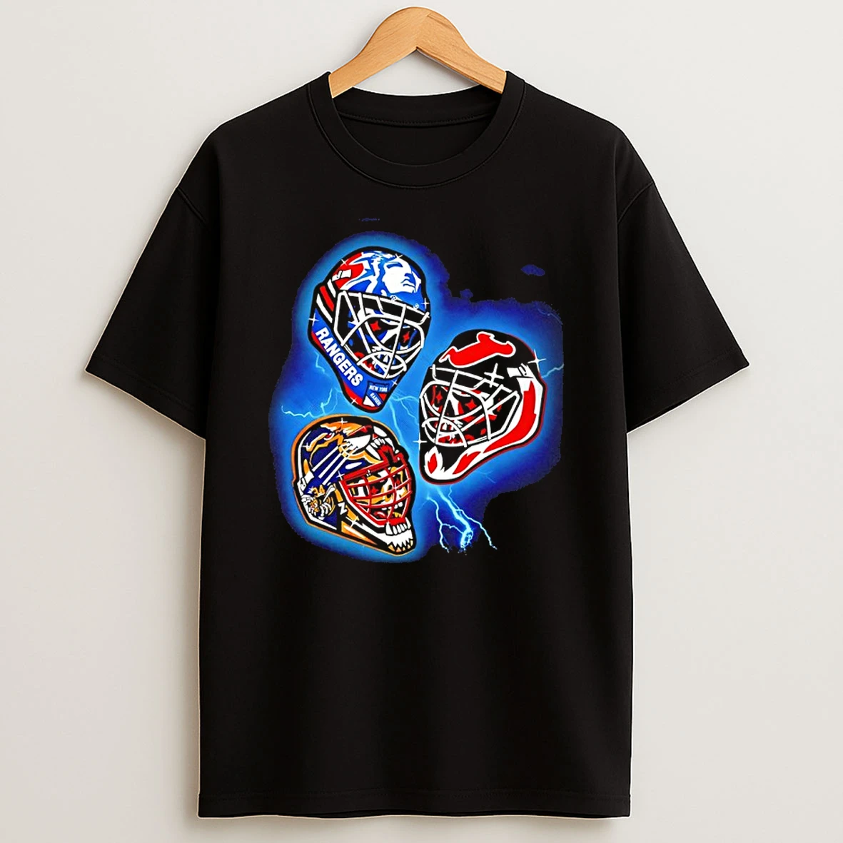 New York Rangers New Jersey Devils And Boston Bruins Nhl 94 Goalie Mask Art T Shirt