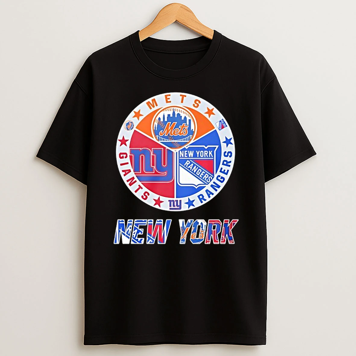 New York Rangers New York Mets New York Giants Mashup Logo T Shirt