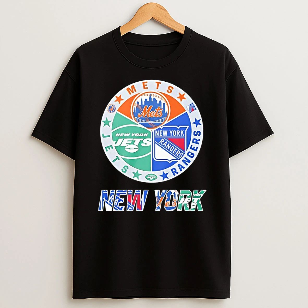 New York Rangers New York Mets New York Jets Mashup Logo T Shirt