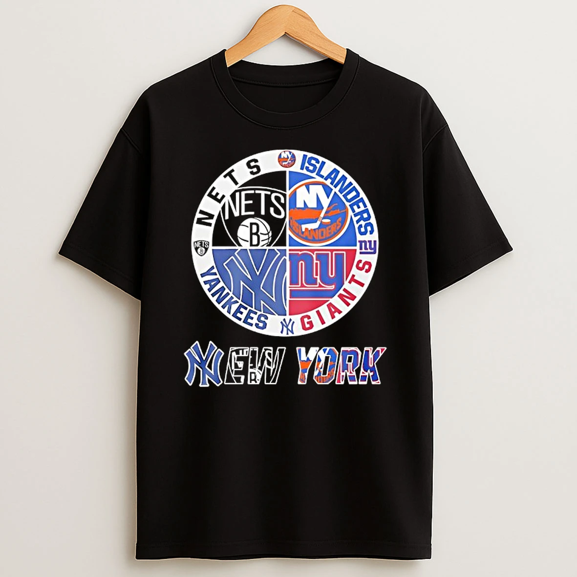 New York Yankees Brooklyn Nets New York Islanders And New York Giants Mashup Logo T Shirt