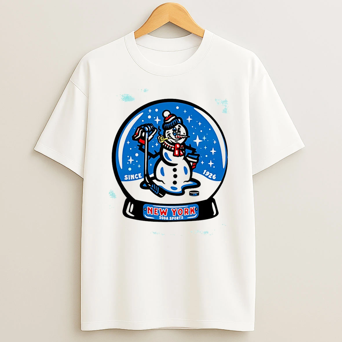 New York Hockey Frosty Snowman Snow Globe T Shirt