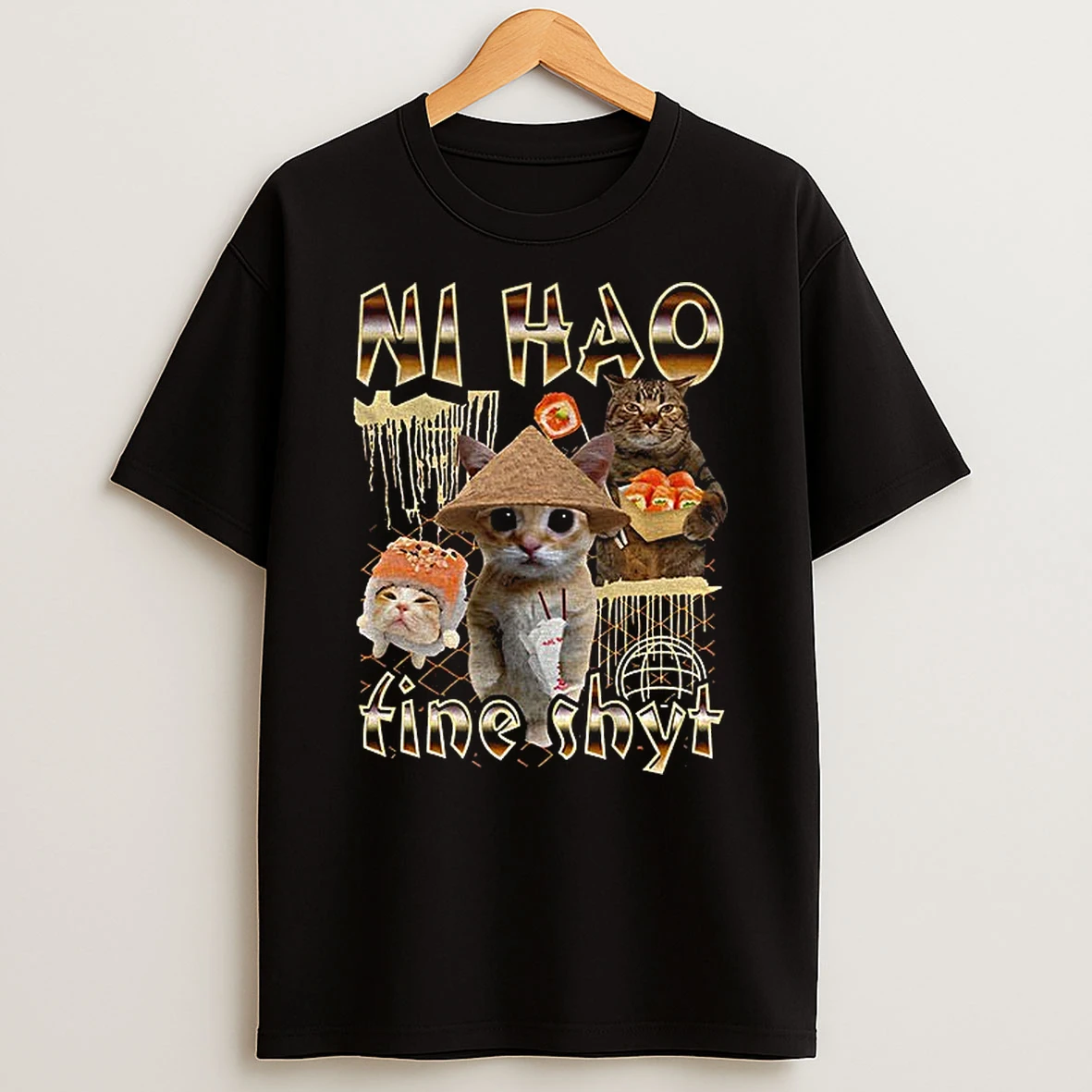 Ni Hao Fine Shyt Funny Cat T Shirt