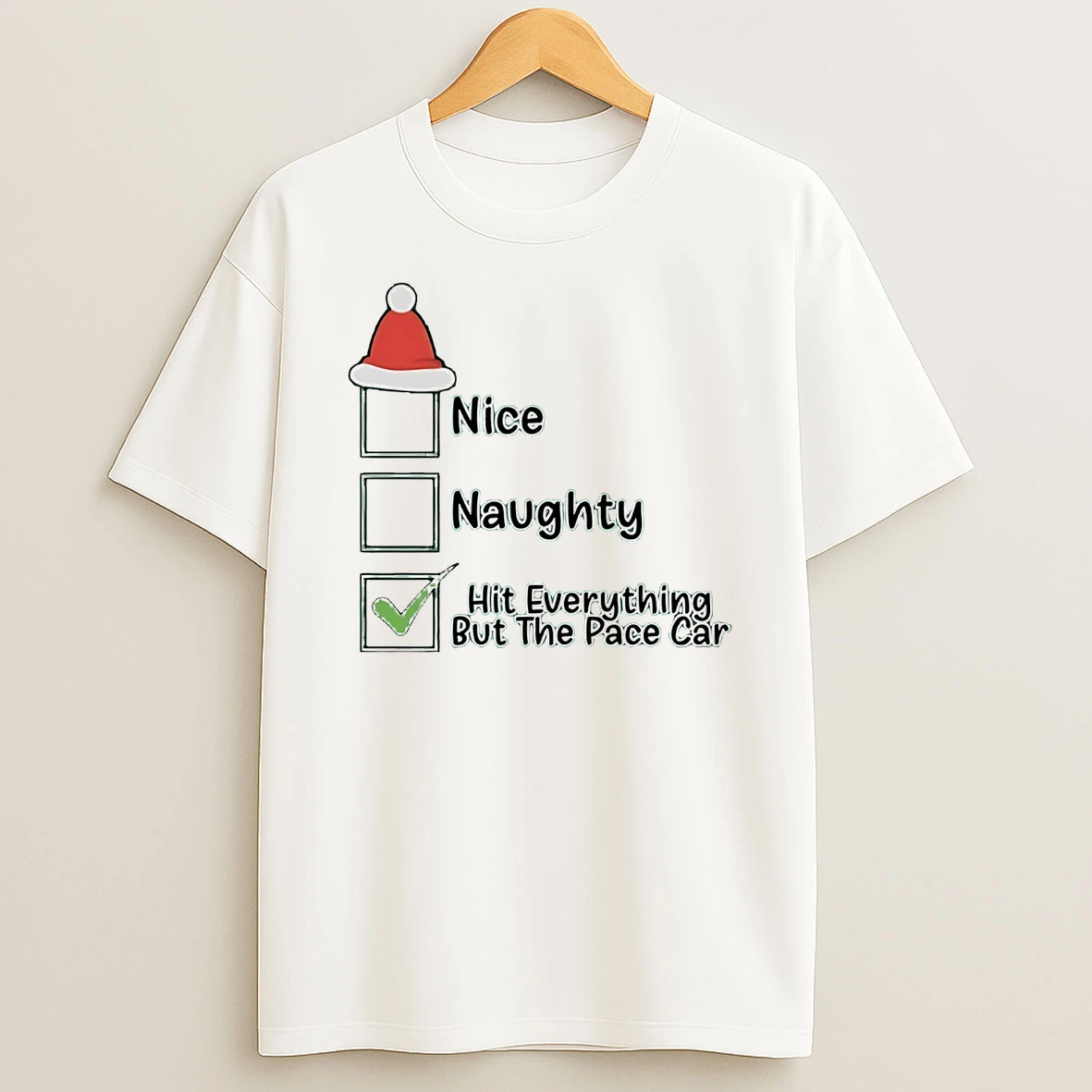 Nice Naughty Hit Everything But The Pace Car Christmas T Shirt