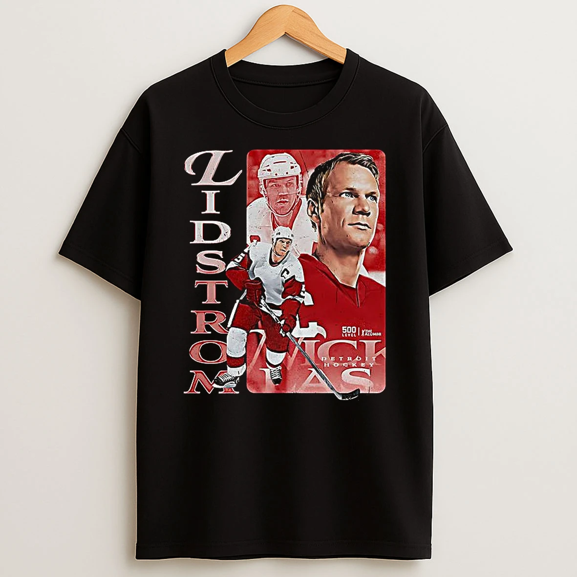 Nicklas Lidstrom Detroit Red Wings Ice Hockey Name Vertical Graphic T Shirt