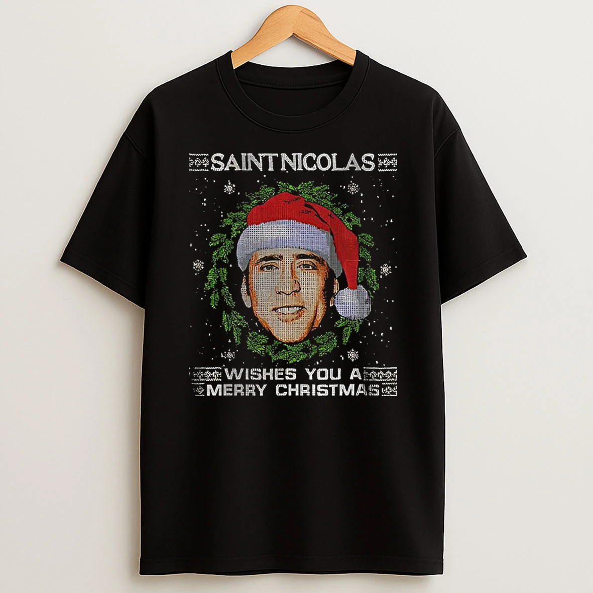 Nicolas Cage St Nicolas Christmas Wishes You A Merry Christmas T Shirt