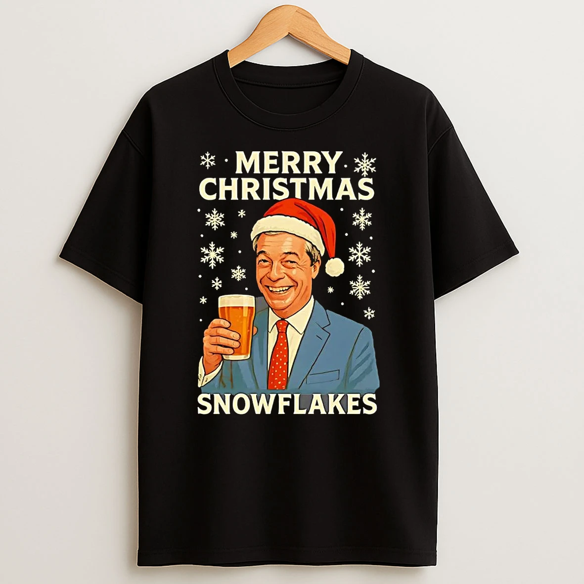 Nigel Farage Merry Christmas Snowflakes T Shirt
