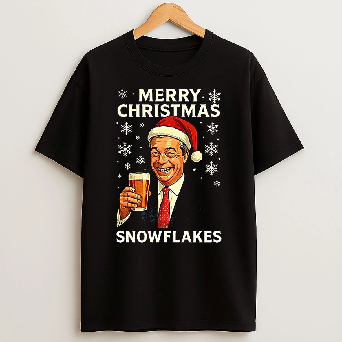 Nigel Farage Raises His Glass Reform Merry Christmas Snowflakes Caricature T Shirt