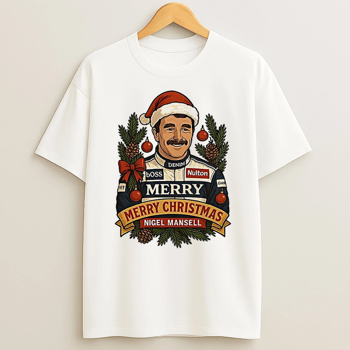 Nigel Mansell Formula One Racing Merry Christmas T Shirt