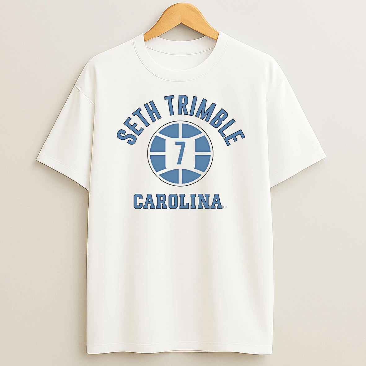 North Carolina Tar Heels Basketball Seth Trimble 7 Name Number Ball Circle Tshirt Hoodie