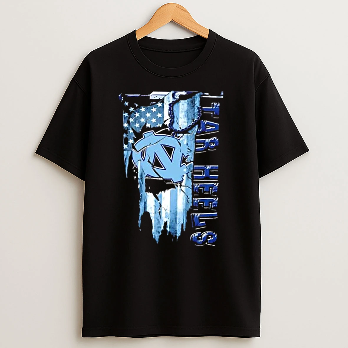 North Carolina Tar Heels Football Battle Shattered Usa Flag Rip Design T Shirt
