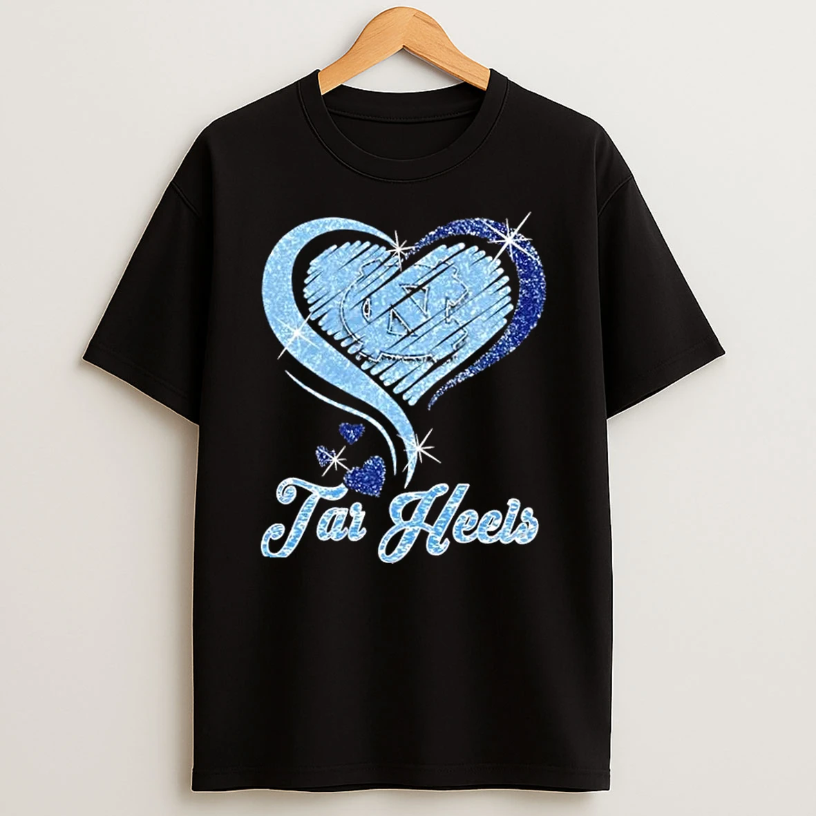 North Carolina Tar Heels Football In Glitter Heart Fans T Shirt