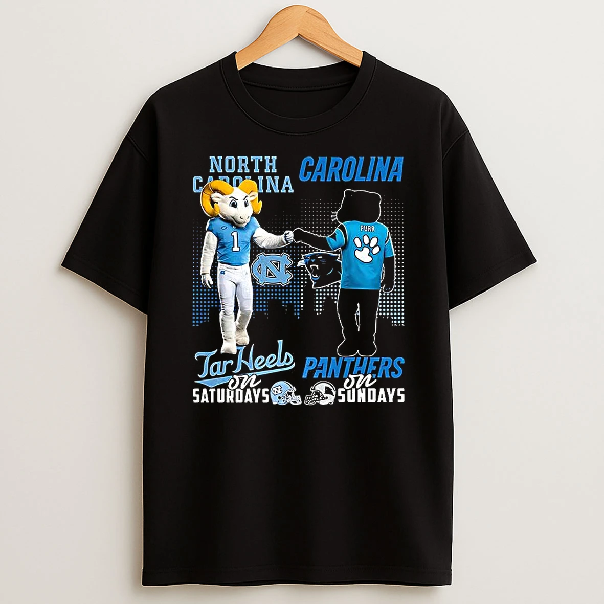 North Carolina Tar Heels On Saturdays Vs Carolina Panthers On Sundays Mascot T Shirt
