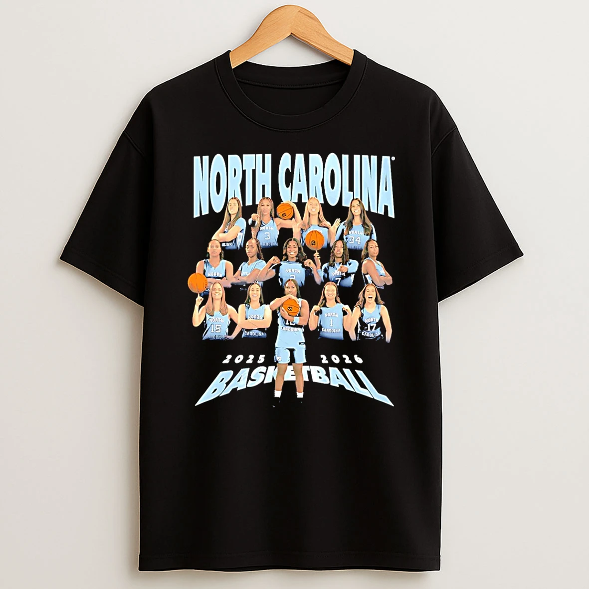 North Carolina Womens Basketball 2025 2026 Team Collage T Shirt