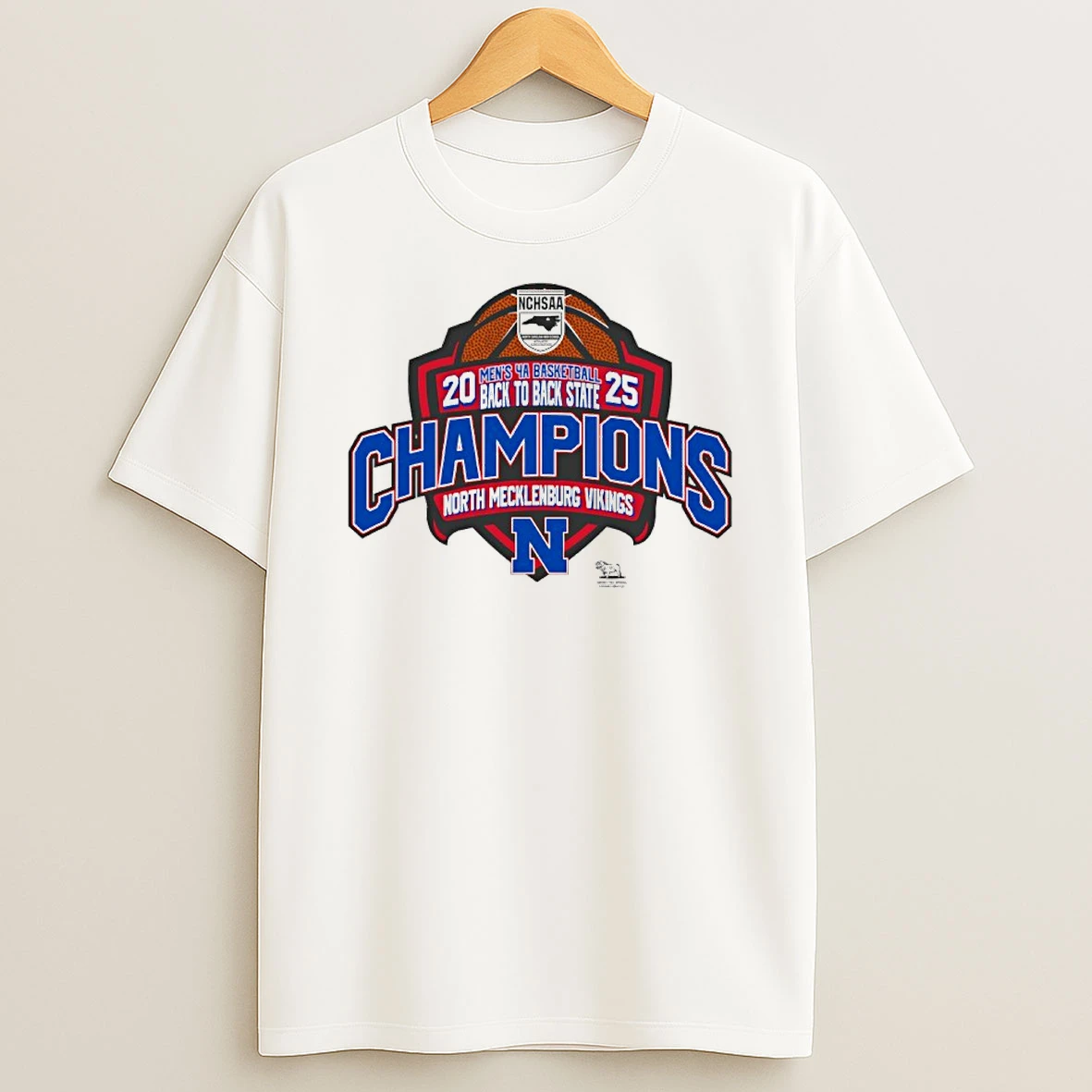 North Mecklenburg Vikings 2025 Mens 4a Basketball Back To Back State Champions T Shirt