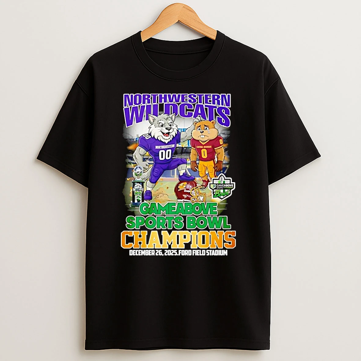 Northwestern Wildcats 2025 Gameabove Sports Bowl Champions Mascot T Shirt