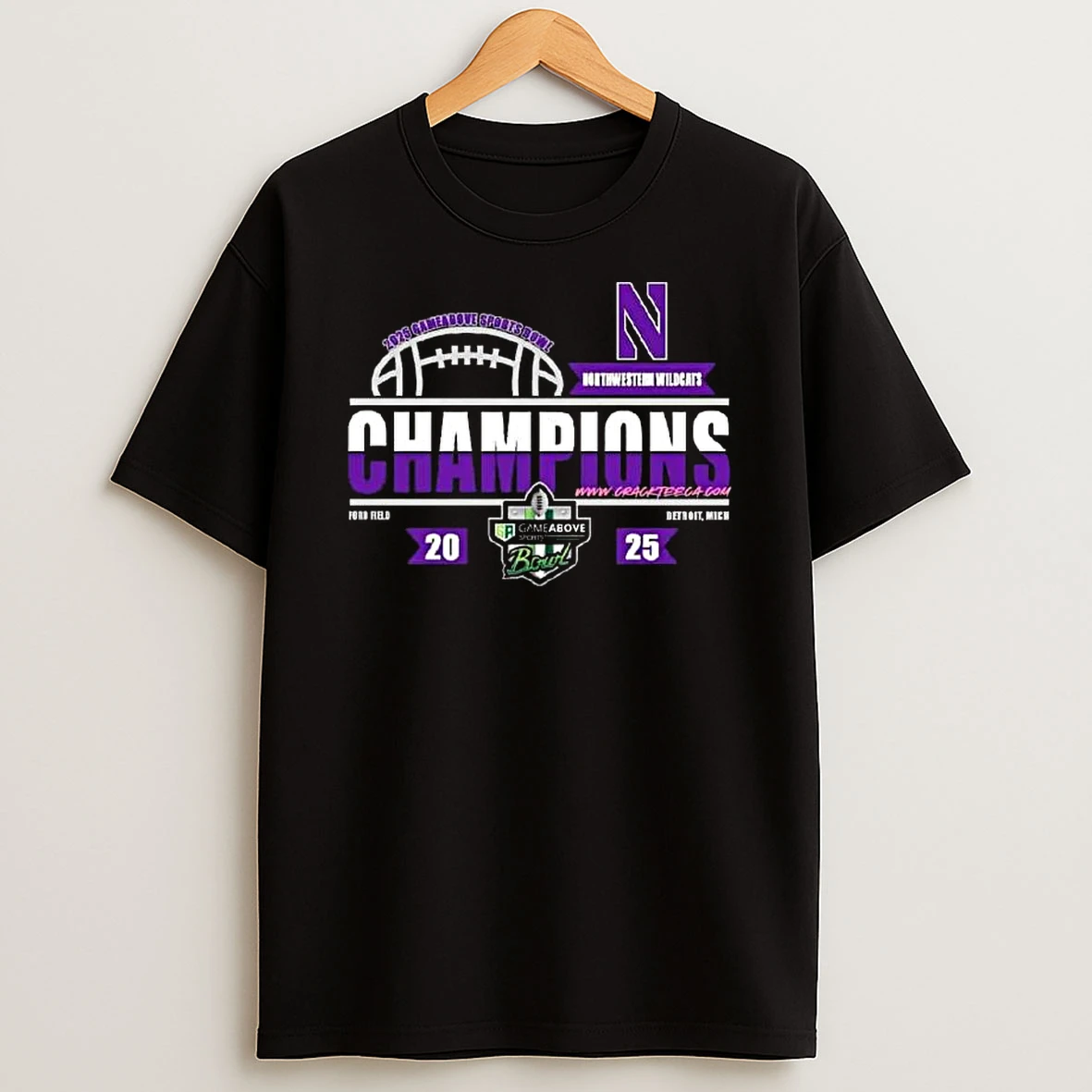 Northwestern Wildcats Football 2025 Gameabove Sports Bowl Champions At Ford Field Locker Room T Shirt