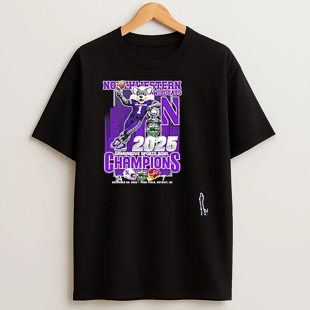 Northwestern Wildcats Mascot 2025 Gameabove Sports Bowl Champions T Shirt