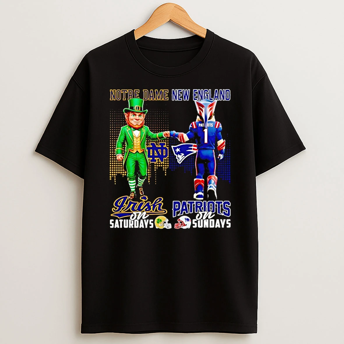 Notre Dame Fighting Iris On Saturdays X New England Patriots On Sunday Mascot T Shirt