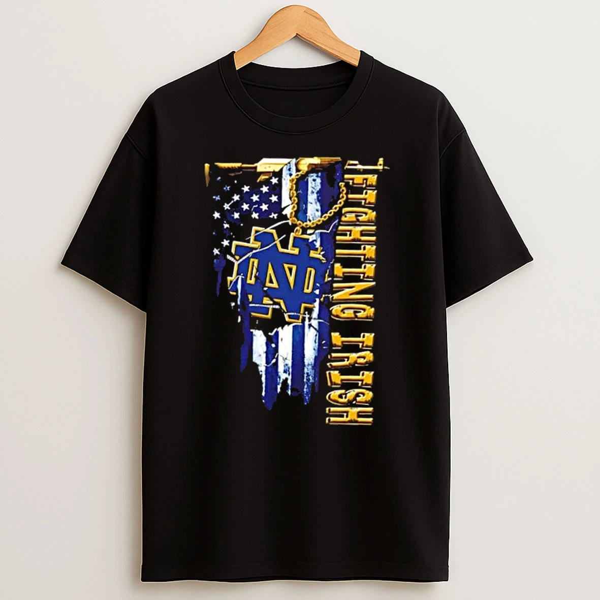 Notre Dame Fighting Irish Football Battle Shattered Usa Flag Rip Design T Shirt