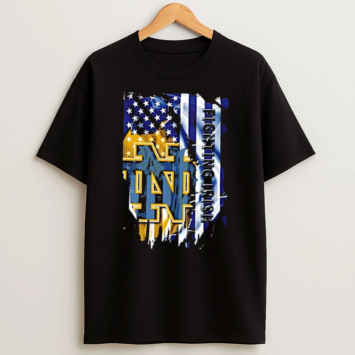 Notre Dame Fighting Irish Football X American Flag T Shirt